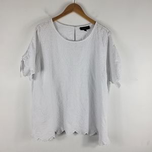 Lane Bryant Embroidered Floral Tie Sleeve Scalloped Hem Blouse